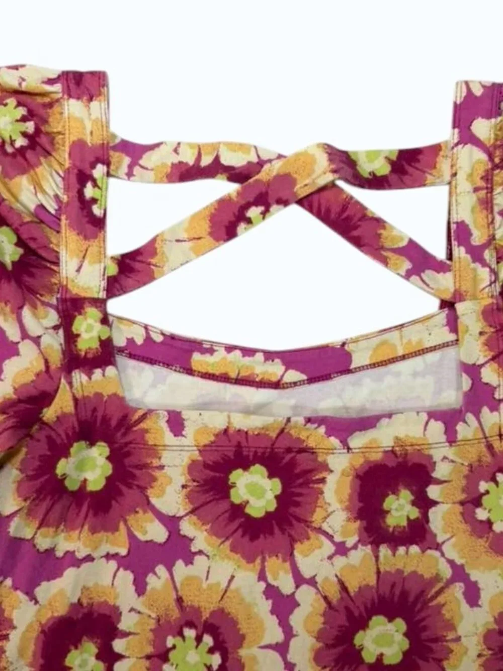 Free People Floral Long Sleeve Top L/G Pink Yellow Cotton Blend Boho EUC.